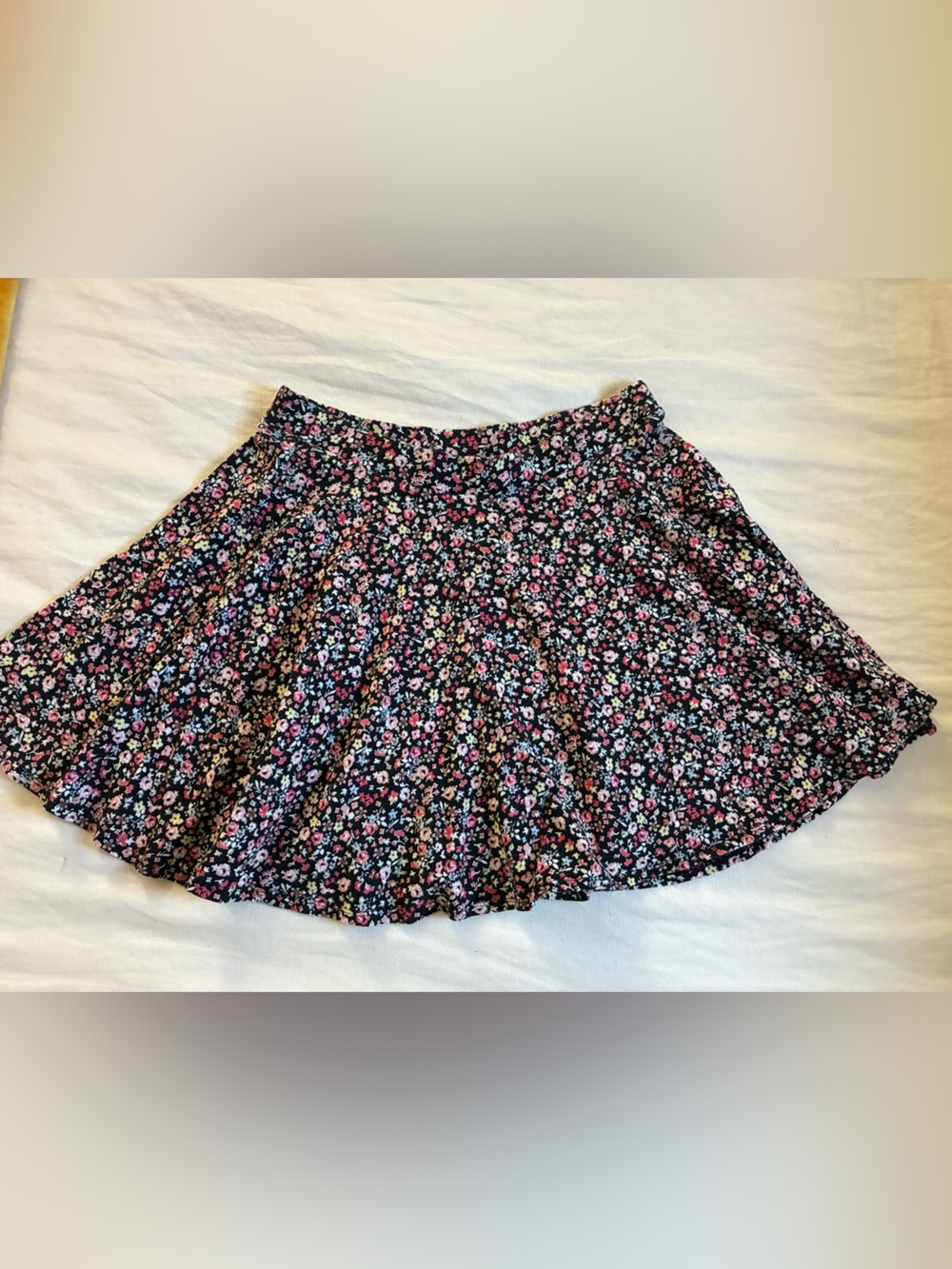 LC Lauren Conrad Black Floral Skater Skirt with Pink & Cream Blooms | Size L